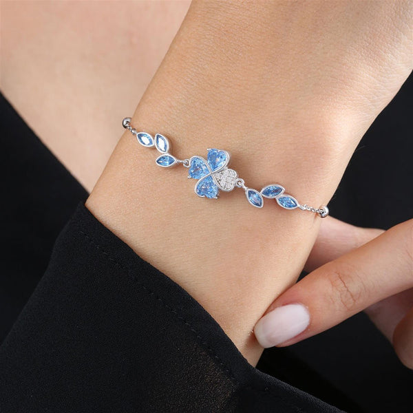 Aqua Butterfly Heart Bracelet In Silver