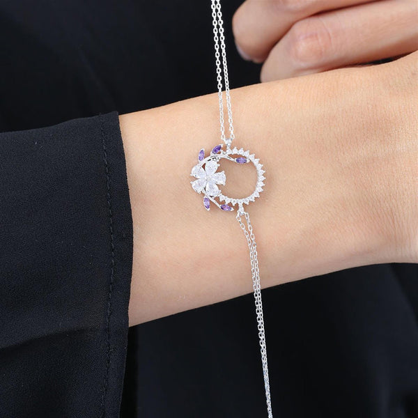 Crown Flowers Bracelet In Silver