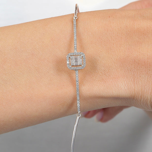 Minimal Square Cuff Bracelet In Silver