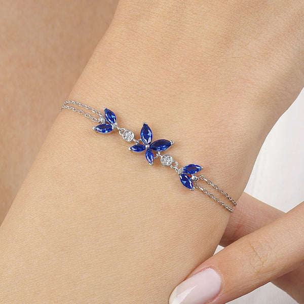 Sapphire Butterfly Elegance Bracelet In Silver