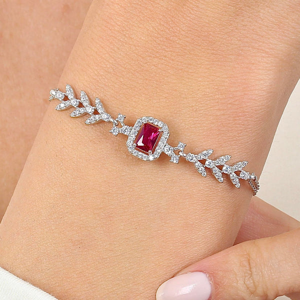 Ruby Bouquet Leaf Bracelet In Silver