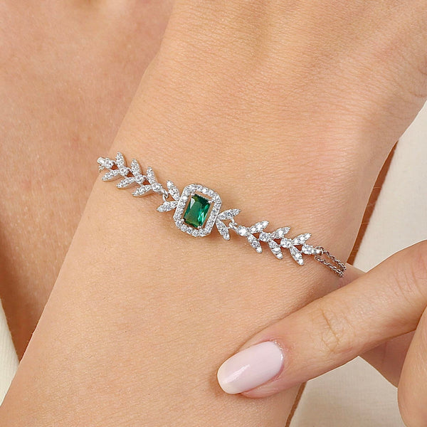 Emerald Bouquet Leaf Bracelet In Silver