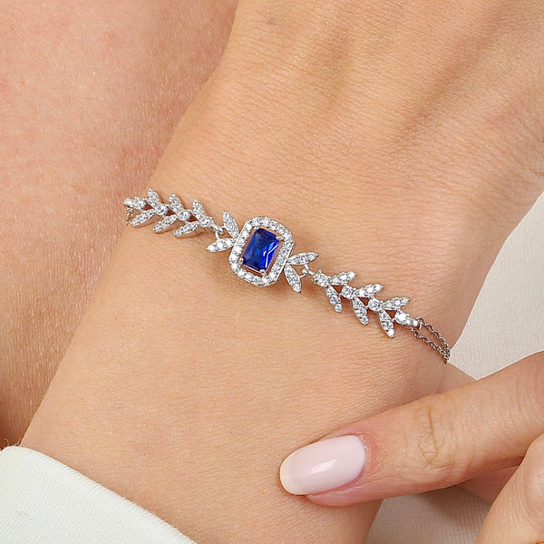 Sapphire Bouquet Leaf Bracelet In Silver