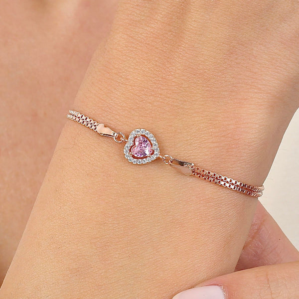 Blush Heart Halo Bracelet In Rose Gold