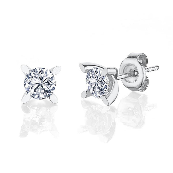 Classic Solitaire Sparkle Stud Silver Earrings