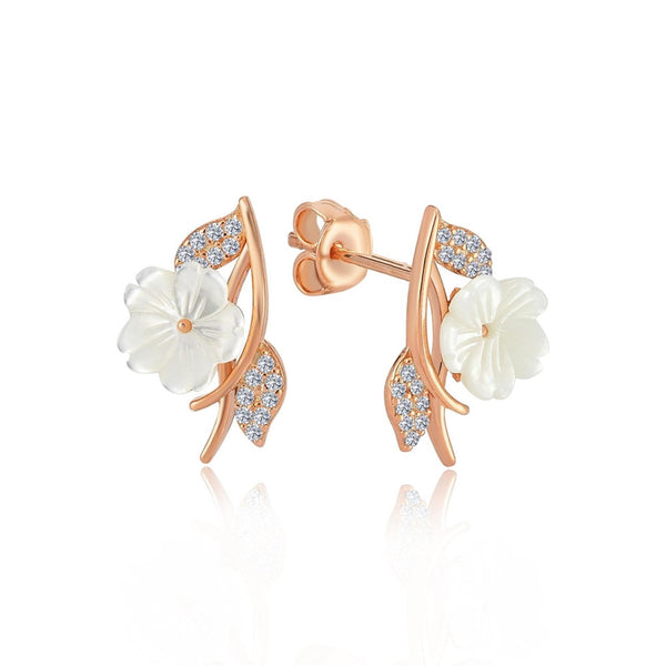 Magnolia Vine Stud Silver Earrings In Rose Gold