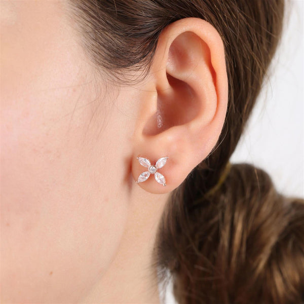 Crystal Petal Stud Earrings In Rose Gold