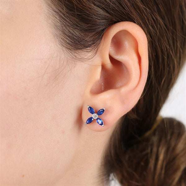 Sapphire Petal Stud Silver Earrings