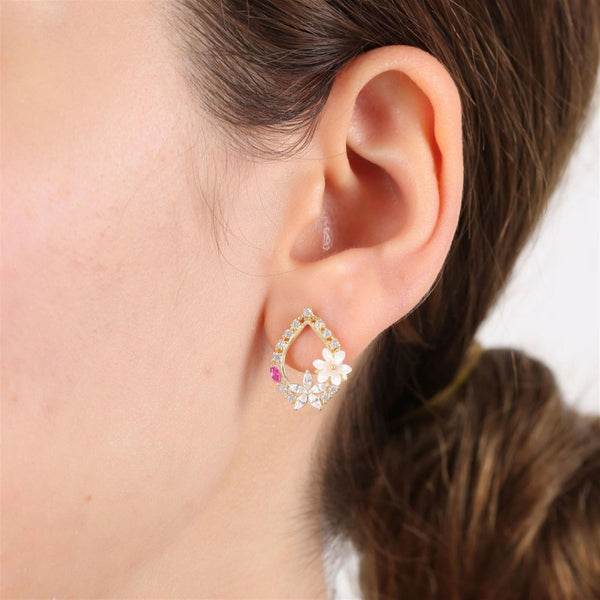 Gilded Magnolia Teardrop Stud Gold Earrings