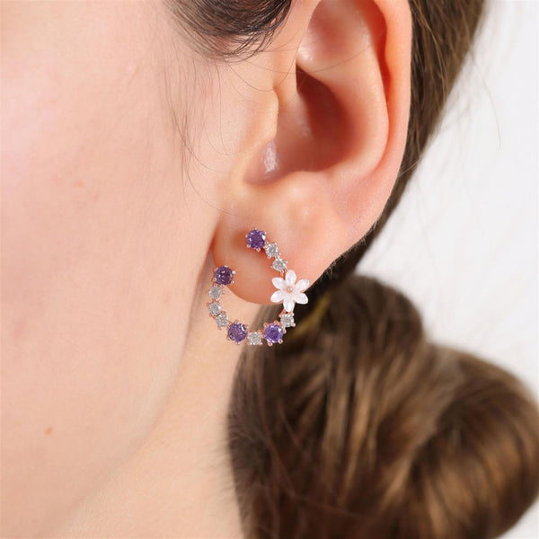 Violet Magnolia Wreath Earrings In Rose Gold