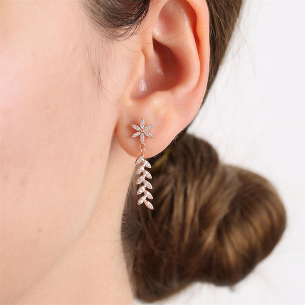 Starlight Fern Drop Earrings In Rose Gold