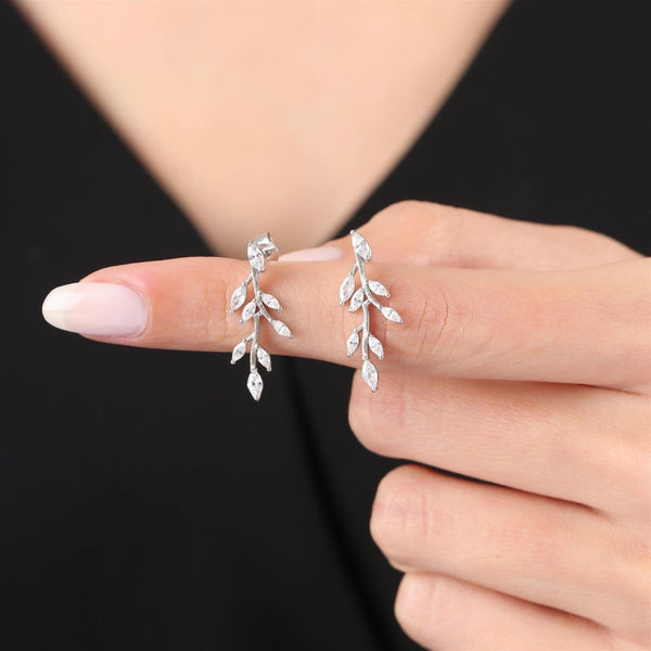 Silver Laurel Climber Earrings