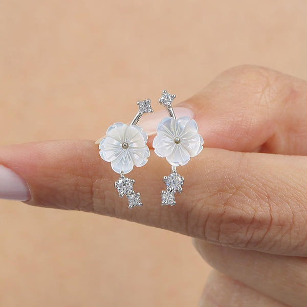 Magnolia Bloom Drop Silver Earrings