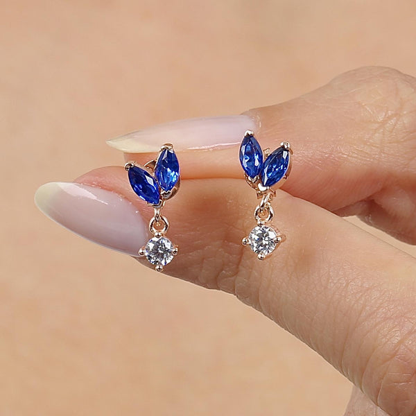 Sapphire Leaf Bud Drop Earrings In Rose Gold