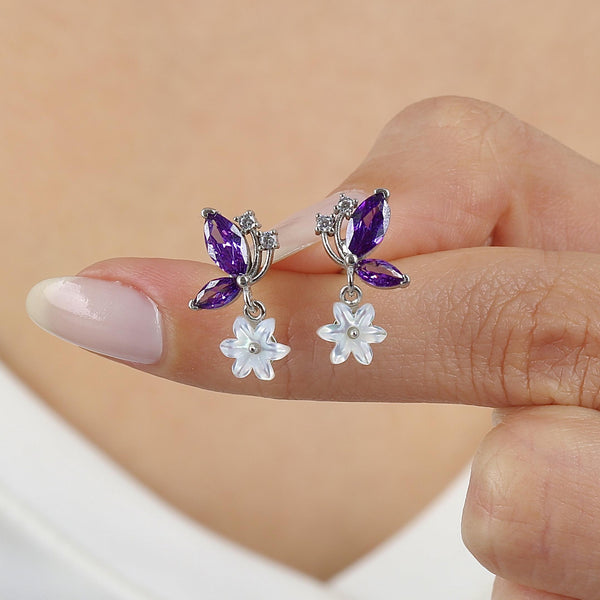 Lavender Magnolia Flutter Drop Earrings In Silver