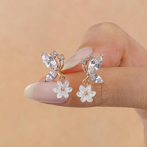 Magnolia Flutter Drop Earrings In Rose Gold