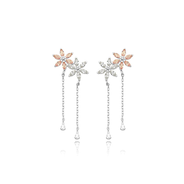 Peach-Blossom Cascade Drop Silver Earrings
