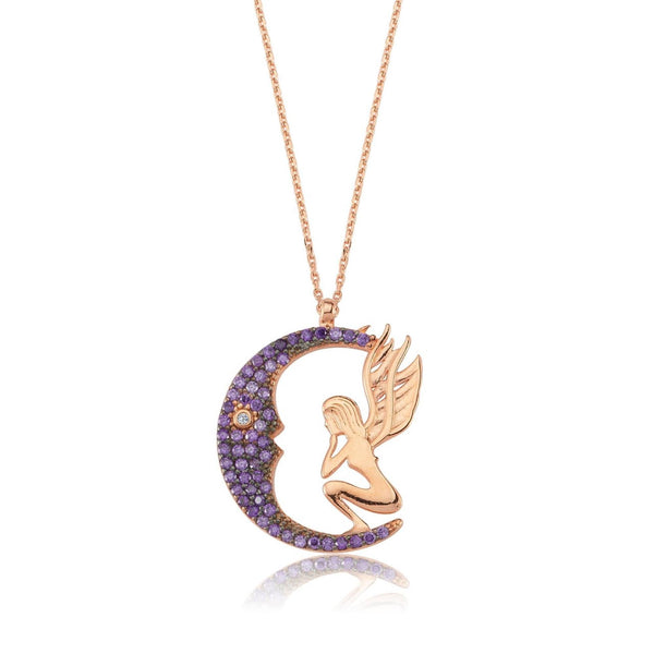 Amethyst Moon Fairy Necklace In Gold