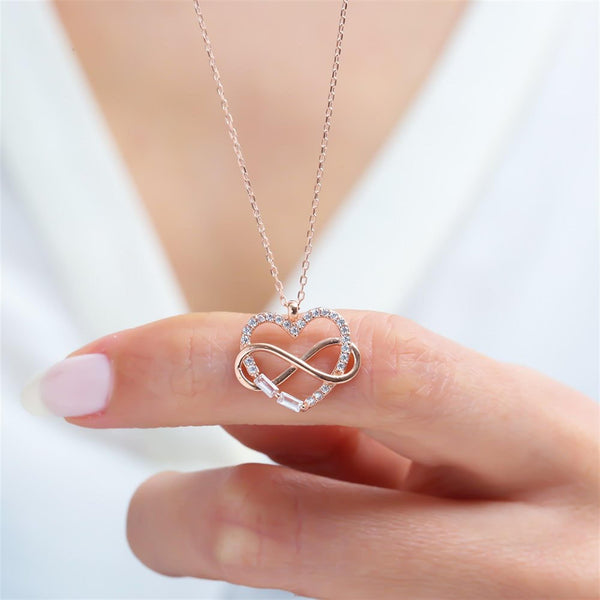 Eternal Heart & Infinity Necklace In Rose Gold