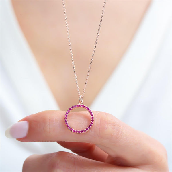 Fuchsia Halo Circle Necklace In Rose Gold