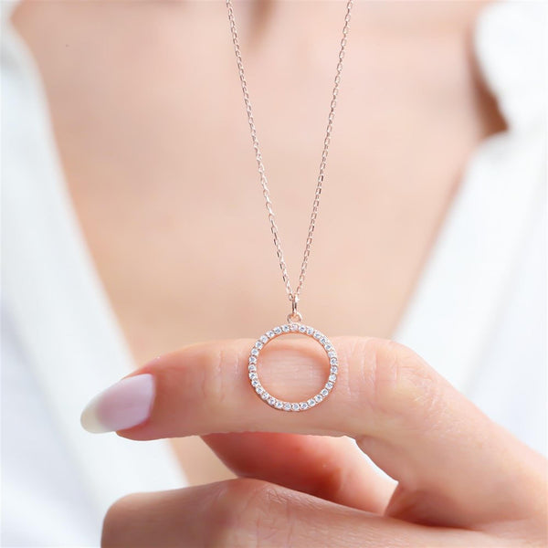 Crystal Halo Circle Necklace In Rose Gold