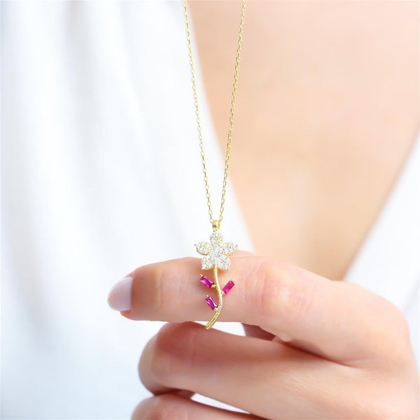 Sparkling Snowdrop Gold Blossom Necklace