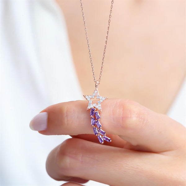 Lavender Shooting-Star Trail Necklace In Rose Gold