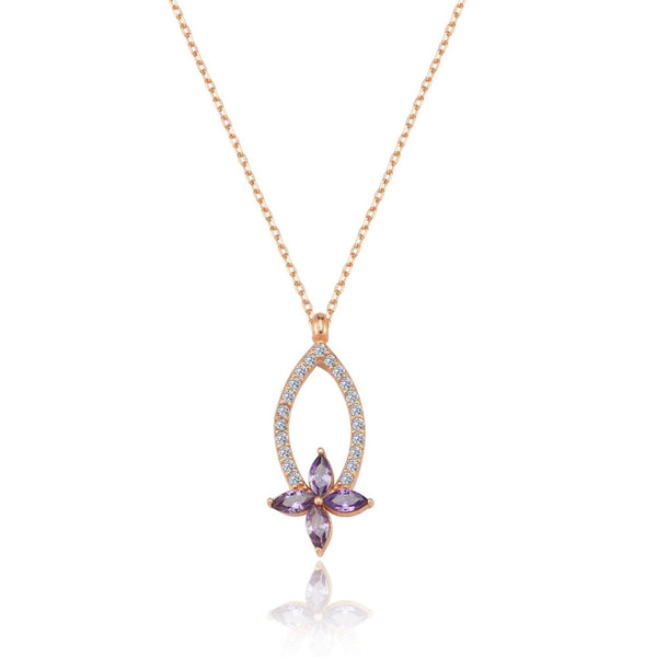 Amethyst Petal Drop Necklace In Rose Gold