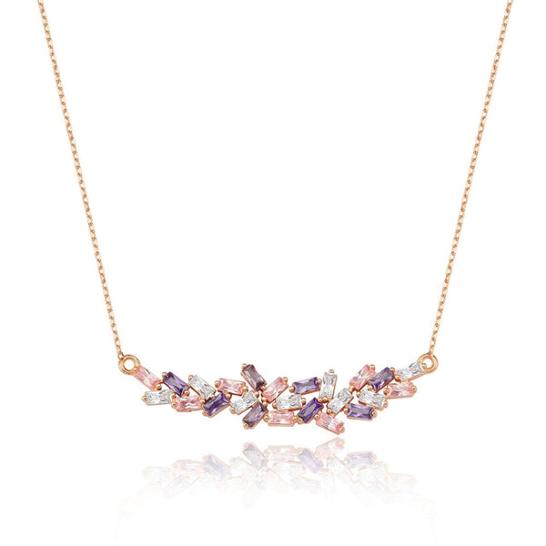 Pastel Baguette Bouquet Necklace In Rose Gold