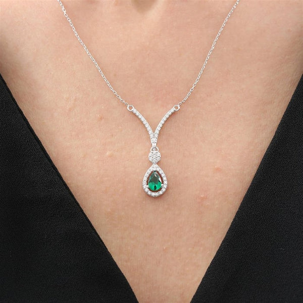 Emerald Grace Drop Necklace In Silver