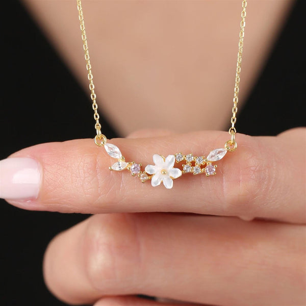 Gold Magnolia Cluster Flower Necklace In Gold