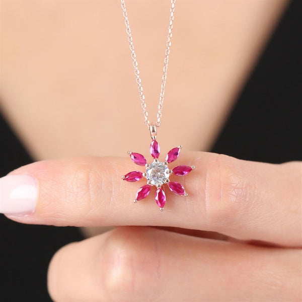 Amethyst Purple Sunburst Necklace In Rose Gold