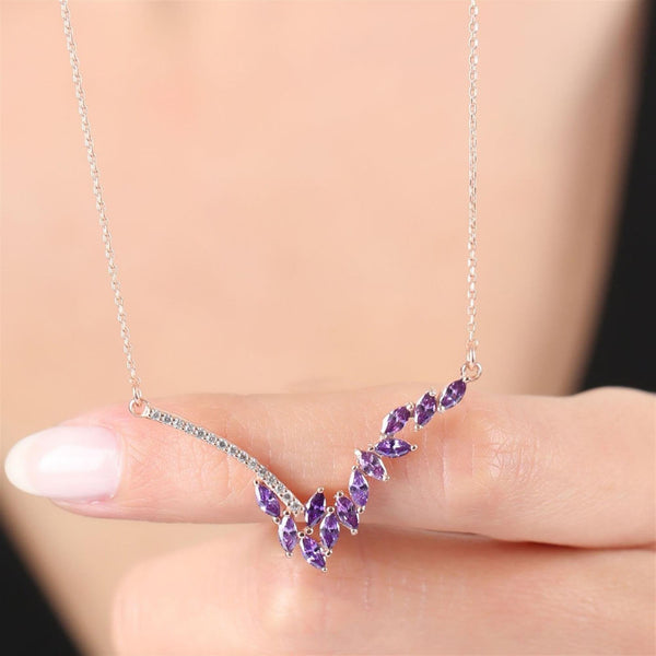 Amethyst V-Vine Necklace In Rose Gold