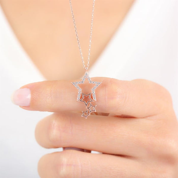 Sparkling Star Cascade Necklace In Rose Gold