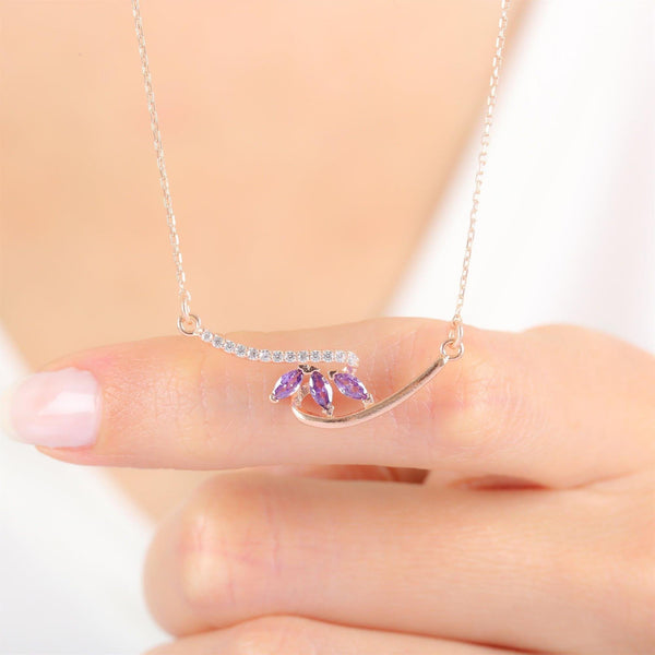 Purple Tria Loop Necklace In Rose Gold