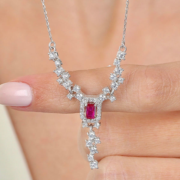 Ruby Halo Cascade Necklace In Silver