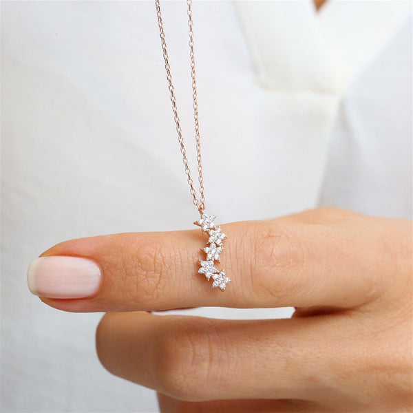 Asymmetric Stars Necklace In Silver