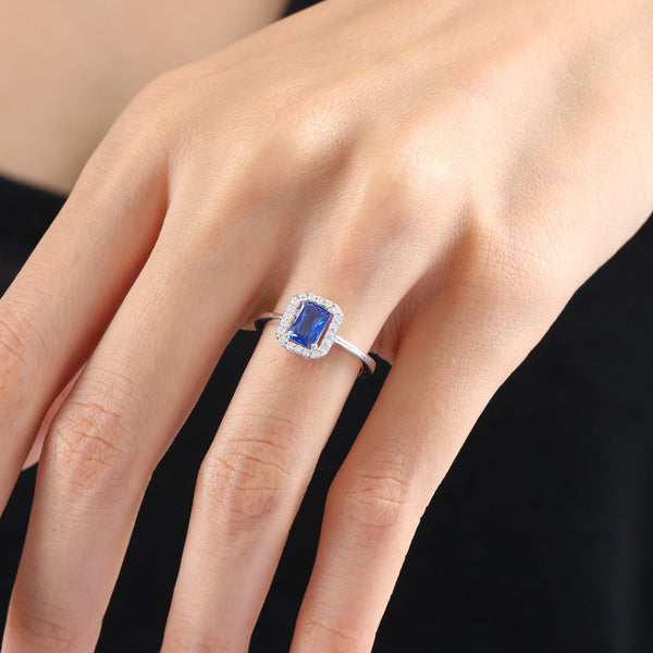 Sapphire Halo Elegance Silver Ring